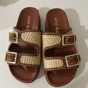 Anne Klein Brown and Cream Buckle Sandals